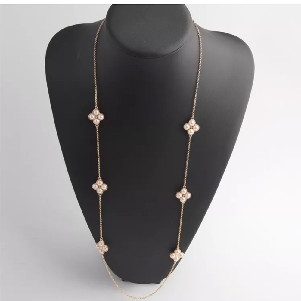 New! Tory Burch Clover Rosary Pearl Necklace - Picture 3 of 4